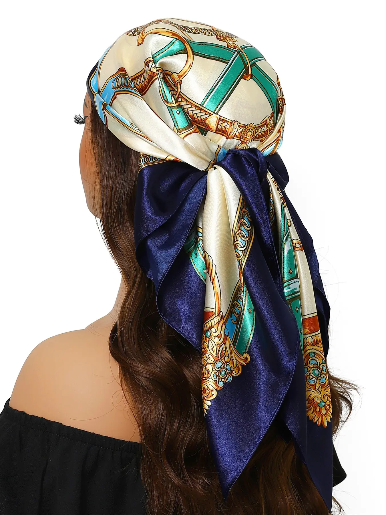 Women's Outdoor Boho Shawl New Summer Scarf Head Wrap 35.4 Inch Luxury Square Towel 90x90 Cm Travel Headscarf Fashion Printed Silk Scarf