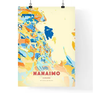 Colorful Nanaimo Canada Blue Orange Fine Art Print Nanaimo Canada City Map Customizable Poster Print Unique Wall Decor Personalized Gift