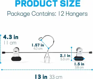 12 Pack Heavy Duty Add on Metal Pants Skirt Hangers, Stackable Add-on Metal Clothes Hangers with 2-Adjustable Clips, Cascading Clip Hangers Space Saving for Jeans, Slacks