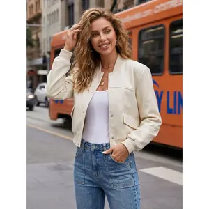 Cropped Faux Leather Bomber Jacket