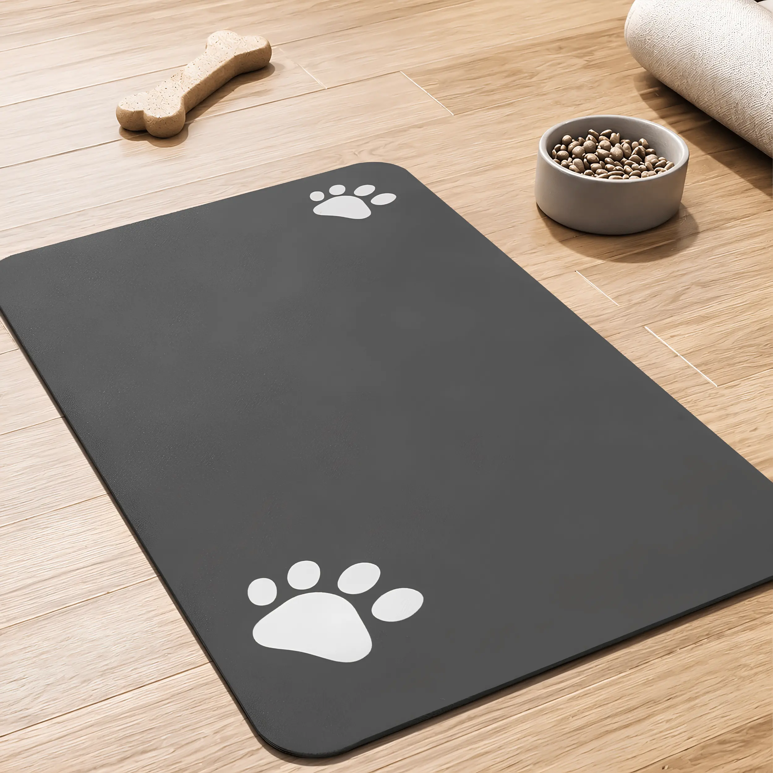 Absorbent Pet Feeding Mat Quick Dry Dog & Cat Food Mat for Water and Food Bowls, Non-Slip Waterproof Pet Bowl Mat, Easy Clean Floor Protector for Puppies, Cats, Dogs, Kitchen Feeding Station Accessories