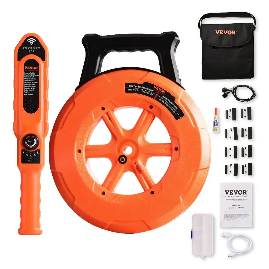fathersdaygift VEVOR Pipe Locators, 100ft/30m PVC Pipe Locators Underground, IP67 Waterproof Pipe Blockage Detector with Adjustable Sensitivity, Sewer Wall Scanner Plumbing Tool for PVC Plastic Metal Water Pipes