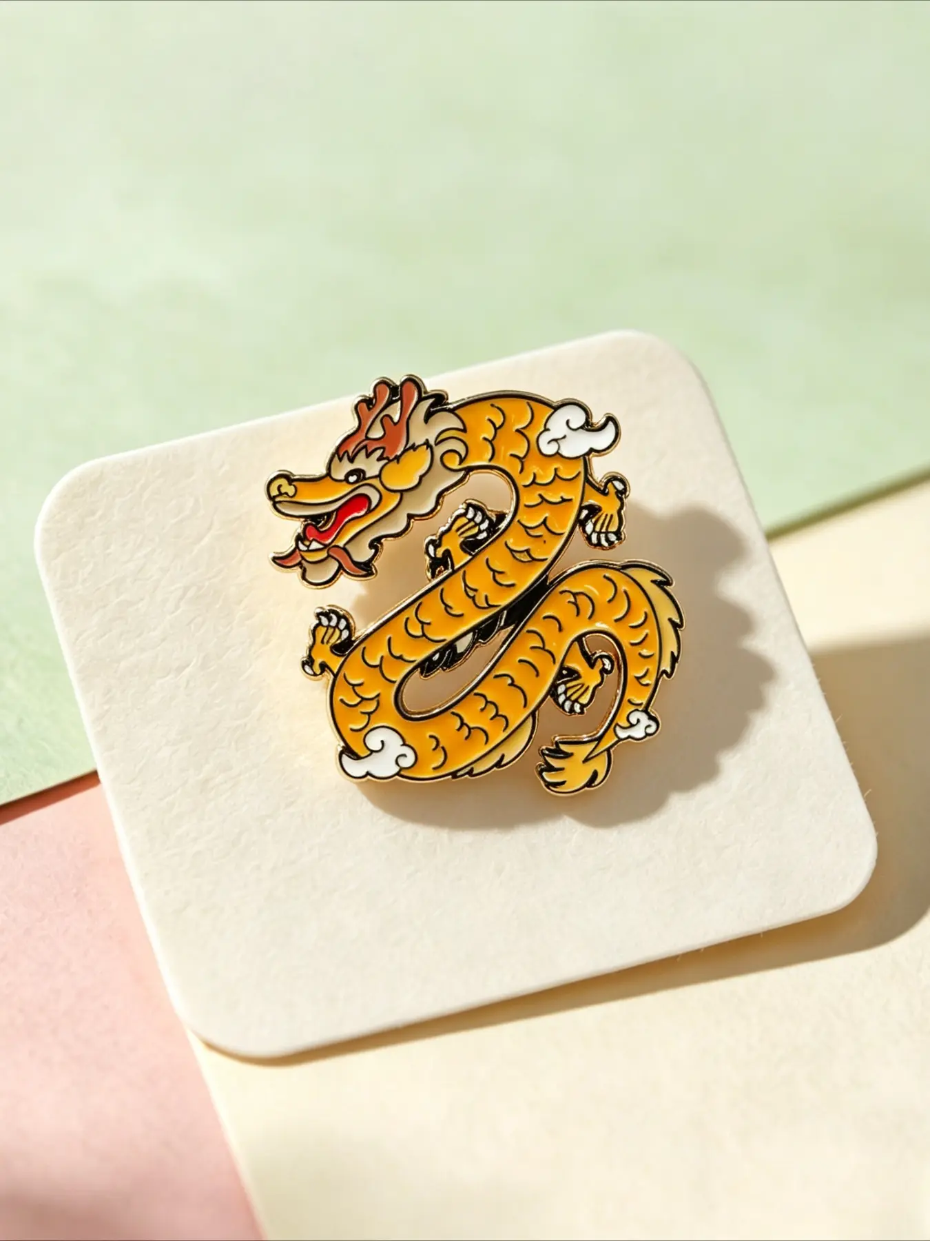 Yellow Chinese Zodiac Dragon Enamel Brooch Retro Lucky Dragon Lapel Pin Badge Accessory for Women Men Perfect Gift for Dragon Lovers & Eastern Art Fans