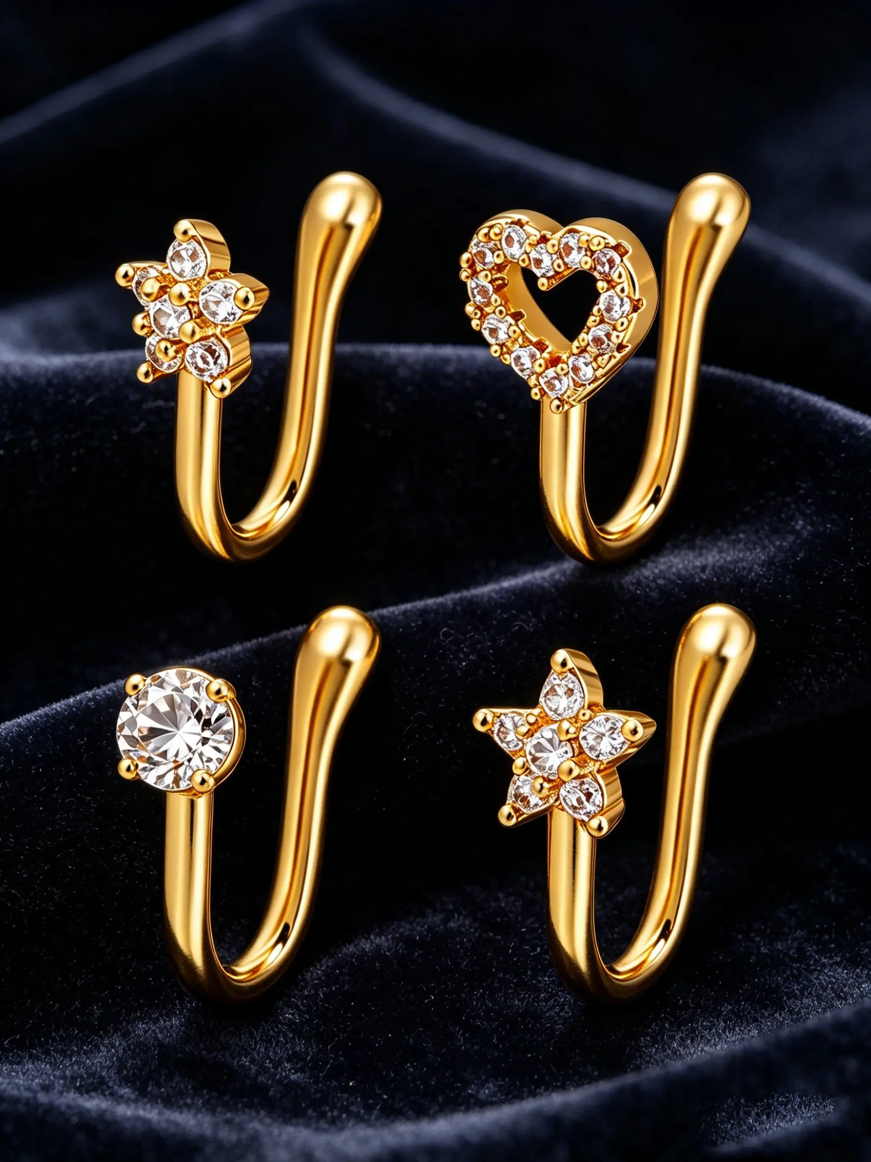 4 Pcs,Simple non-piercing ear and nose clasp, fake nose ring U-shaped ear and nose jewelry, Body Jewellery, makes face smaller, suitable for daily wear, parties, events, gatherings, a gift