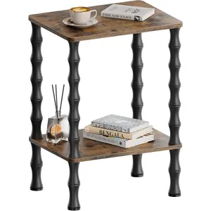 Side Table, 2-Tier End Table with Storage Shelf, Night Stand for Small Spaces, Modern Coffee Tables for Living Room, Bedroom (1, Rustic Brown)