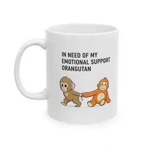 [Sale Up To 50%] Punch Monkey Mug, Emotional Support Orangutan Cup, Viral Baby Monkey Gift for Introvert Coworker, Funny Mental Health Humor Meme Coffee, 11oz & 15oz ceramic mug