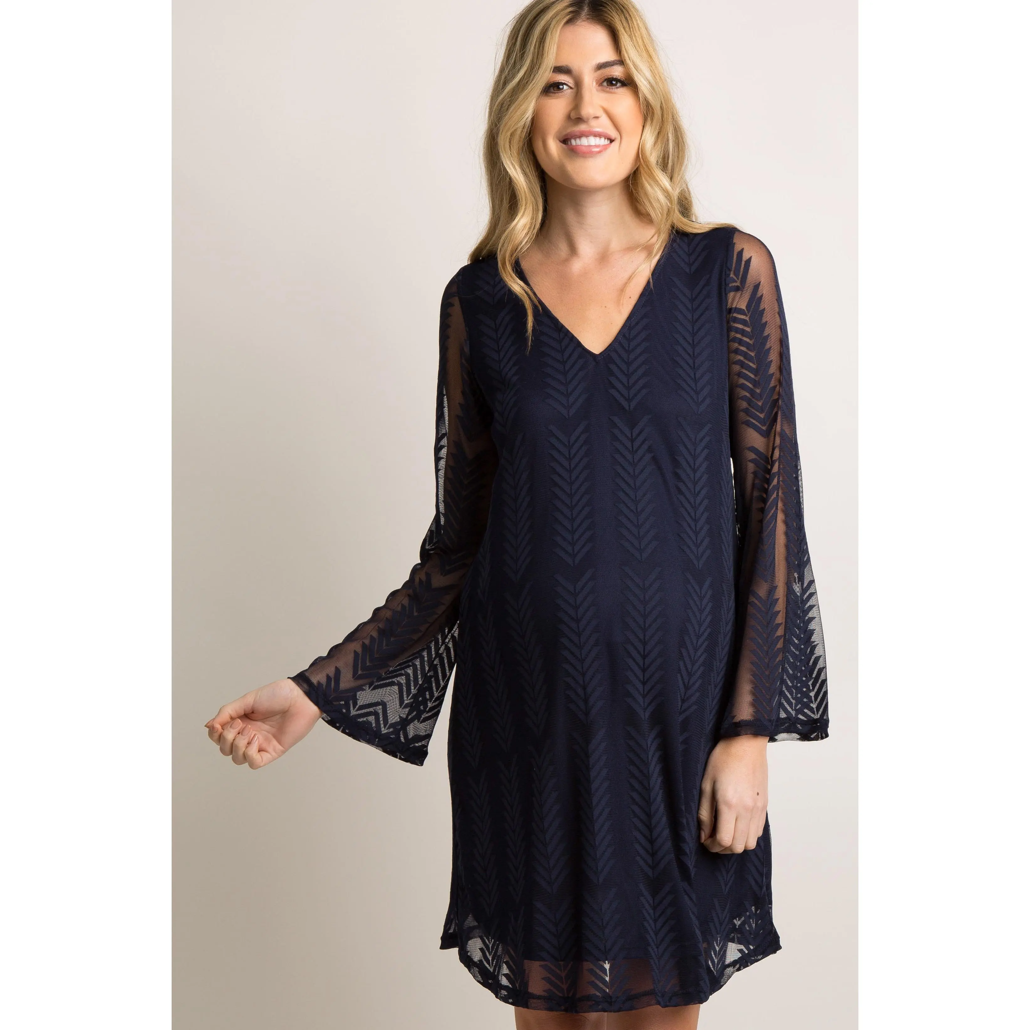 PinkBlush Navy Mesh Overlay Maternity Dress