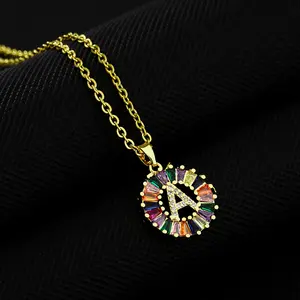 26 copper inlaid zirconium letter pendant necklace women's versatile collarbone chain accessories couple necklace