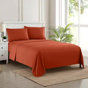King Size - with Full Elastic  Secure Corner Straps Built - 1800 Extra Deep Pocket, Sheet, King, Rust