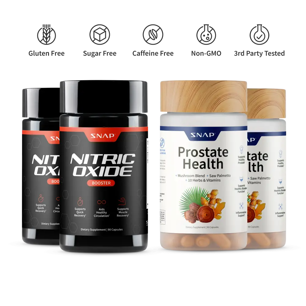 2 Prostate Health + 2 Nitric Oxide Booster (90ct) Bundle - Natural Supplement Capsules - Support Blood Circulation & Prostate Health
