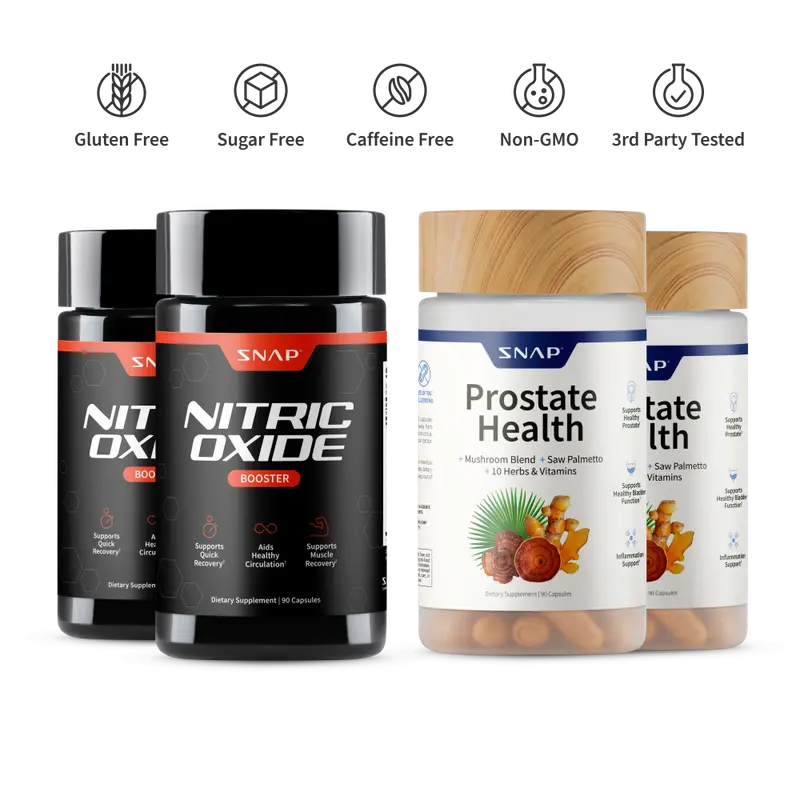 2 Prostate Health + 2 Nitric Oxide Booster (90ct) Bundle - Natural Supplement Capsules - Support Blood Circulation & Prostate Health