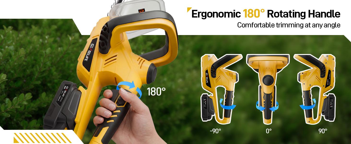 GEVEELIFE 20'' Hedge Trimmer Cordless, 3000RPM Electric Bush Trimmer with Dual-Action Blade, 180° Rotatable Handle & 5/8'' Blade Gap, 2×2.0Ah Battery Powered Hedge Trimmer for Garden Yard