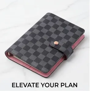 A6 Black Checkered Planner with Brown  | PU Leather Six Ring Cover