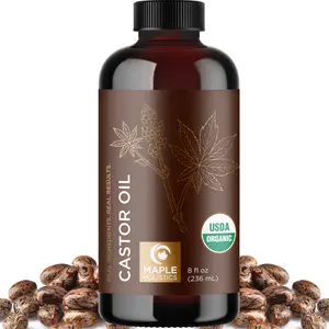Maple Holistics USDA Organic Pure Castor Oil Cold Pressed Glass Bottle - Extra Virgin Non GMO Cruelty Free Tested and USDA Certified (8 fl oz) Body
