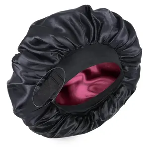 Silk Satin Sleep Bonnet – Double Layer Adjustable Reversible Hair Bonnet for Curly, Wavy & Natural Hair, Soft Night Cap (Black & Wine)