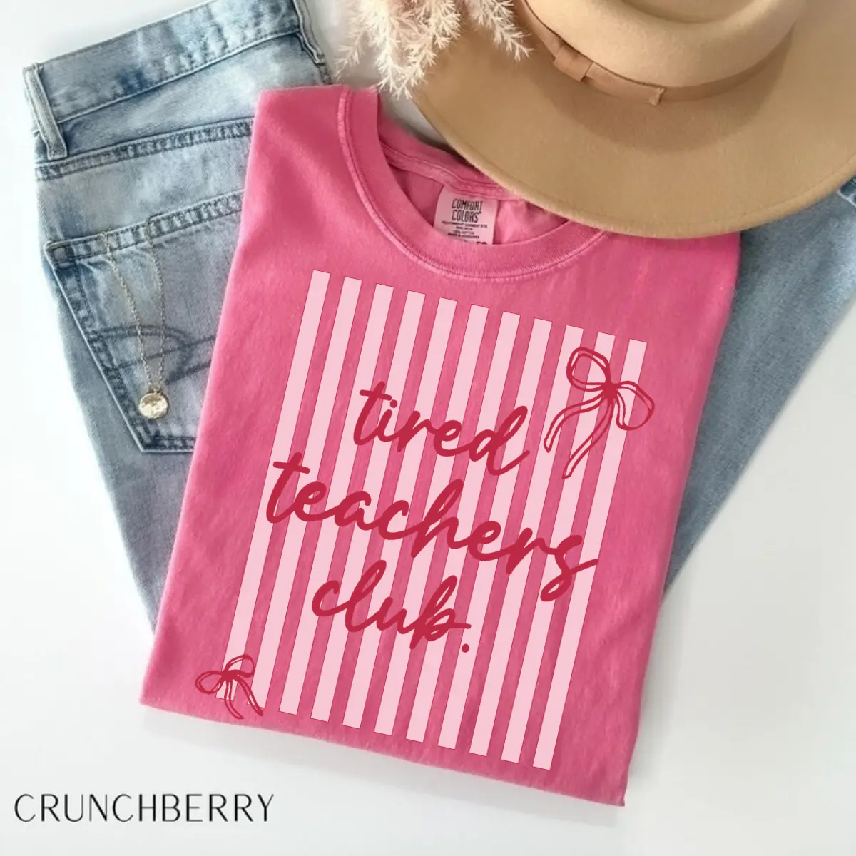 Tired Teachers Club Comfort Colors T-Shirt, Funny Teacher Shirt, Retro Striped Preppy Teacher Tee, Trendy Teacher Life Graphic Tee, Teacher Appreciation Gift Shirt