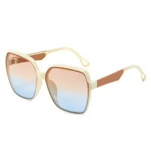 Trendy Hexagonal Oversized Glasses Gradient Decorative Eyewear for Holiday Gifts Daily Outfits