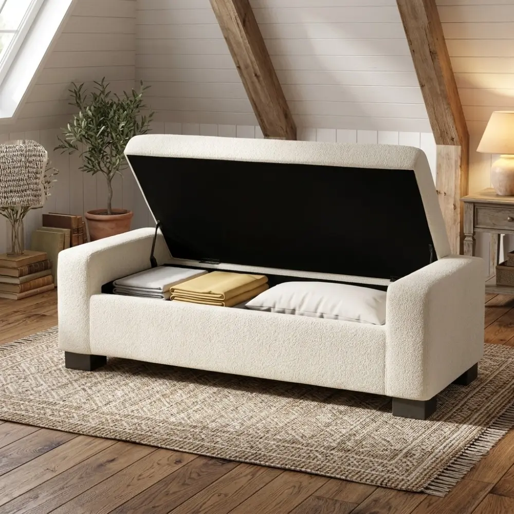 Littleox 50" Ottoman Bench in Textured Fabric, Rectangular Design with Hinged Lid for Seating, Footrest, and Hidden Storage, Perfect for Living Room, Bedroom, or Entryway