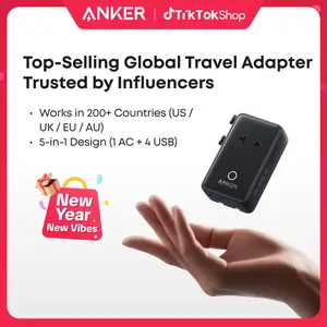 Anker Nano Adapter, 5-in-1 Ultra-Compact Global Charger with 2 USB-C, 2 USB-A, and 1 AC, Perfect for International Travel (1-Pack)