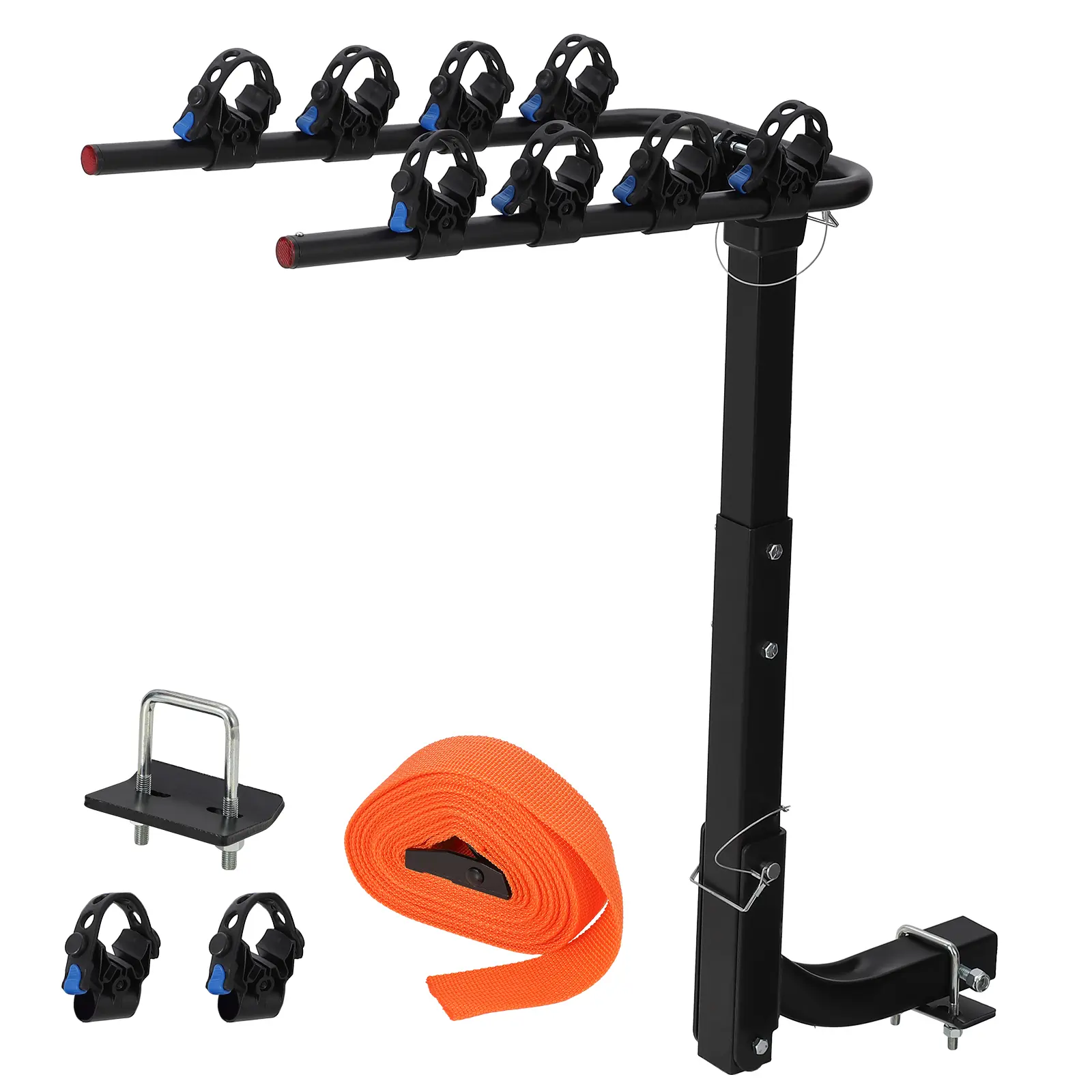 Foldable 4-Bike 2"Hitch-Mounted Bike Rack, Foldable Steel Frame Bicycle Car Rack with Anti-Rattle Hitch Tightener and Tie Straps, Bike Carrier Rack Hitch for SUVs, Trucks and More