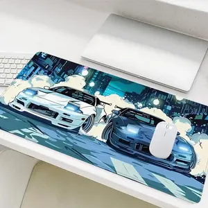 Anime Sports Cars Pattern Mouse Pad, Rectangle Gaming Mouse Pad, Non-Slip Rubber Base Stitched Edge Desk Pad for Desk Laptop Desktop, Gaming Desk Accessory