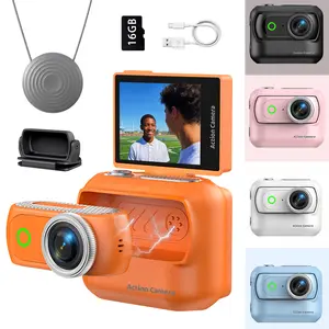 4K Magnetic Action Camera Kit with Detachable Live View Screen Neck Strap Cap Mount 16GB Card Included for Vlog Travel Sports