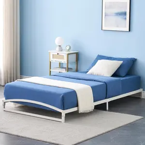 【Christmas Gift】Low Bed Frame Twin Size - 6 Inch Heavy Duty Metal Platform Mattress Foundation No Box Spring Needed Noise-Free Non-Slip Easy Assembly White