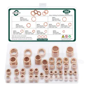 350 PCS, Copper Metric Sealing Crush Washers Assortment Kit, Flat Ring Oil Drain Plug Crush Washer Gasket Seal Set, Bolt Washers for Automotive, Motorcycles (10 Size)