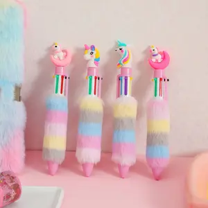 Cartoon Rainbow Horse Plush Pen, Six-Color Retractable Design, Unique Stationery Gift, Fun Office Supplies, Perfect Random Send