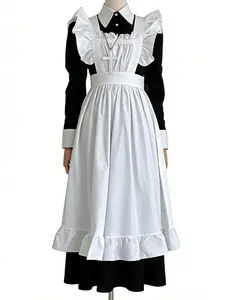 Maid Dress Waitress Costume Cute Sweet Cosplay Outfit Cafe Server Style Party Performance Halloween Trending Look Kawaii Aesthetic Uniform Apron Headpiece Role Play Club Event Wear Fitted