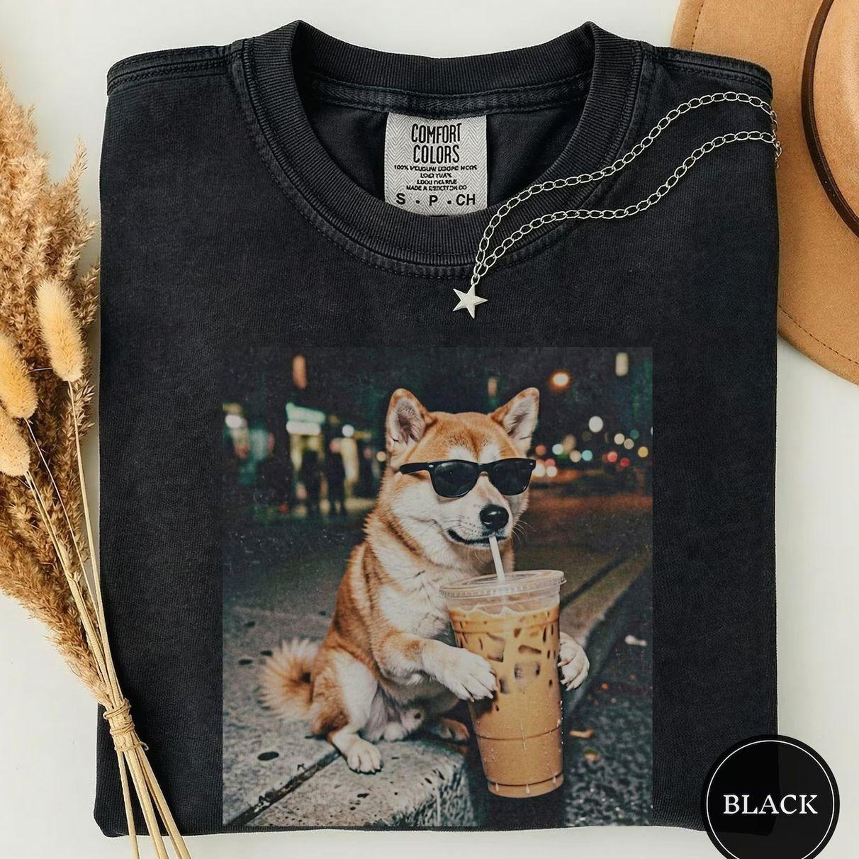 Comfort Colors Funny Akita Drinking Iced Coffee Shirt, Animal Meme Tee, Dog Lover Gift, Funny Akita Shirt, Coffee Lover Tee, Cute Dog Mom Gift DN