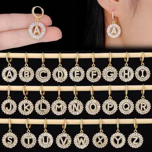 【PANDA Jewelry】Personalized Alphabet Initial Earrings, 26 Letters Cubic Zirconia Full CZ Studded Huggie Hoops, Dainty Gold Tone Minimalist Earrings for Women