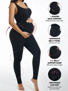 Maternity Bodysuit Leggings, Seamless One-Piece Pregnancy Jumpsuit, Stretchy Belly Support, Soft Breathable Fabric, Casual Fall & Winter Wear, Pregnancy Clothes, Prenatal Maternity Clothing