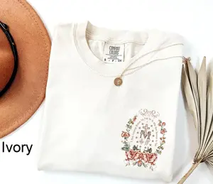 Comfort Colors Marian Catholic T-Shirt, Virgin Mary T-shirt, Catholic Gifts For Women, Marian Cross Shirt, Floral Women Religious Shirts