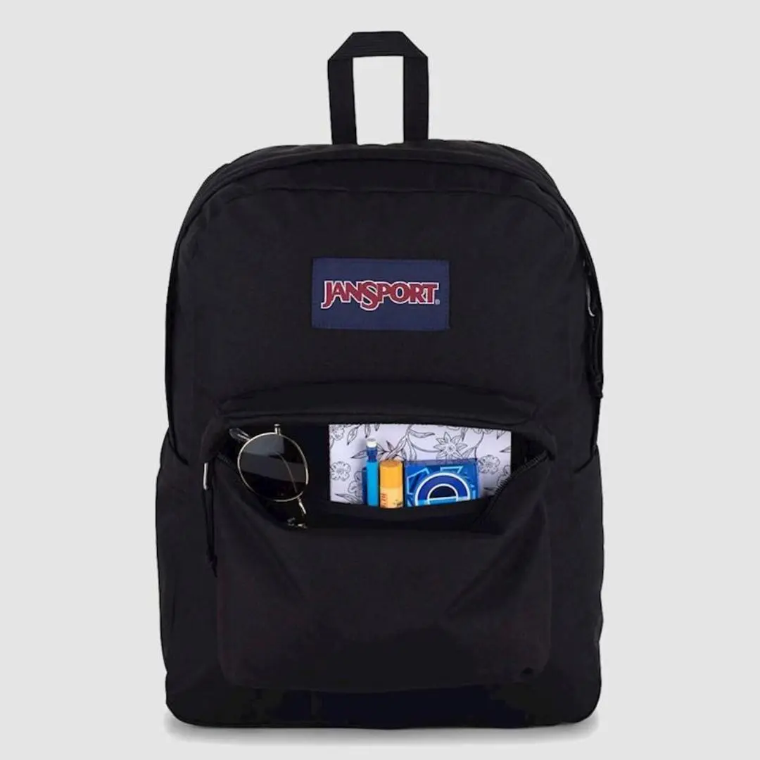 JanSport Superbreak Backpack - Durable Lightweight Premium Backpack in Black with Front Pocket & Water Bottle Holder Eco-Friendly Recycled Materials Comfortable All-Day Carry