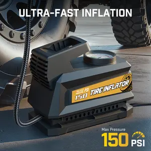 Portable Air Pump 12V Dc, 150psi Tire Inflator with LED Light and Auto Shut Off, No Battery Needed, Ideal for Car Emergency Use