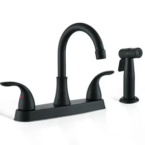 Kitchen Faucets, High Arc 360°Rotating Spout Kitchen Sink Faucet, 2 Handle 8 Inch Centerset RV Kitchen Faucet with Supply Lines, 3 or 4 Hole Kitchen Faucet with Side Sprayer, Matte Black