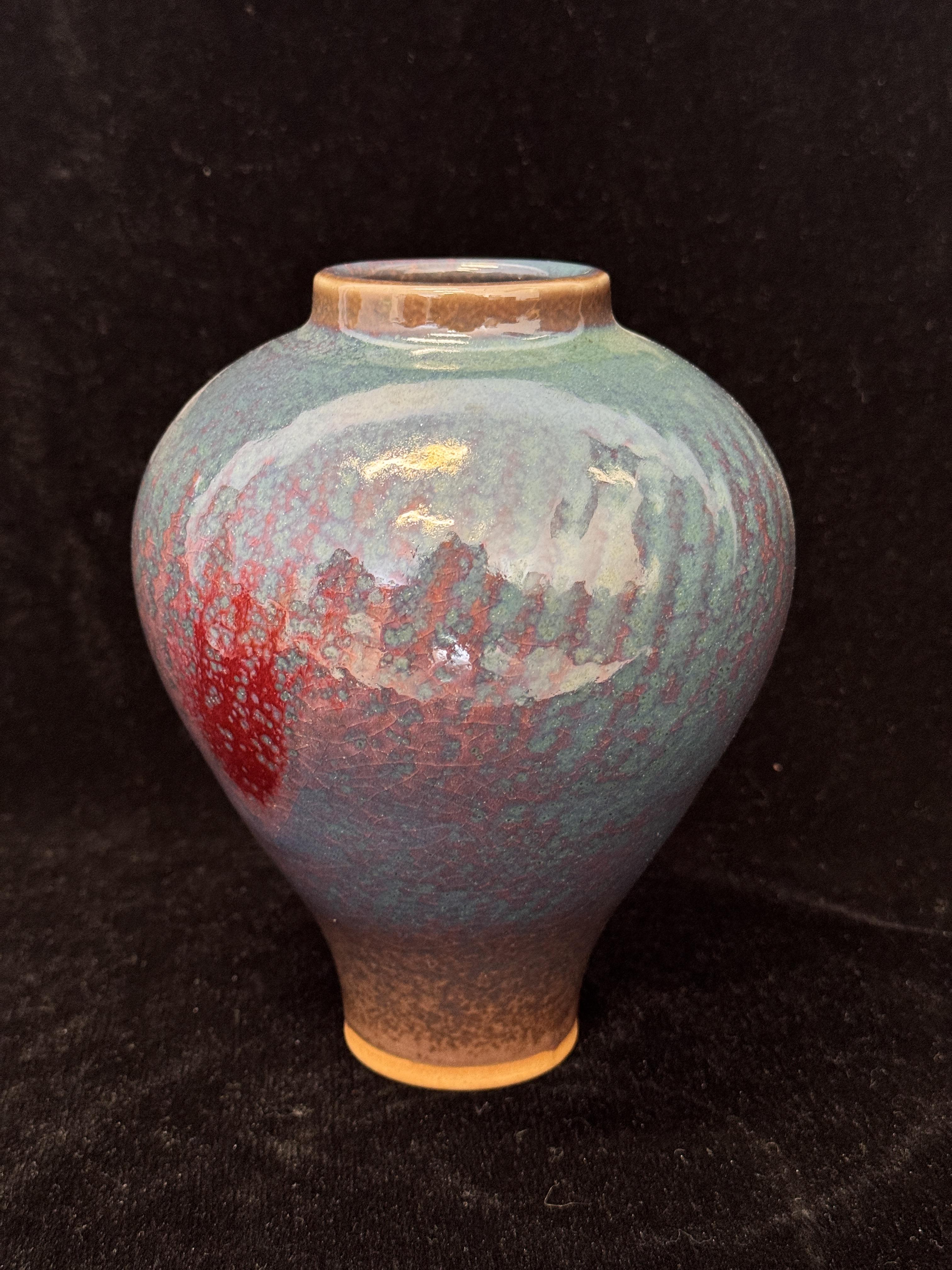 Handmade Chinese Jun Porcelain Vase, Vintage Red-Green Kiln-Fired Glaze Ceramic Vase, Unique Asian Art Home Decor
