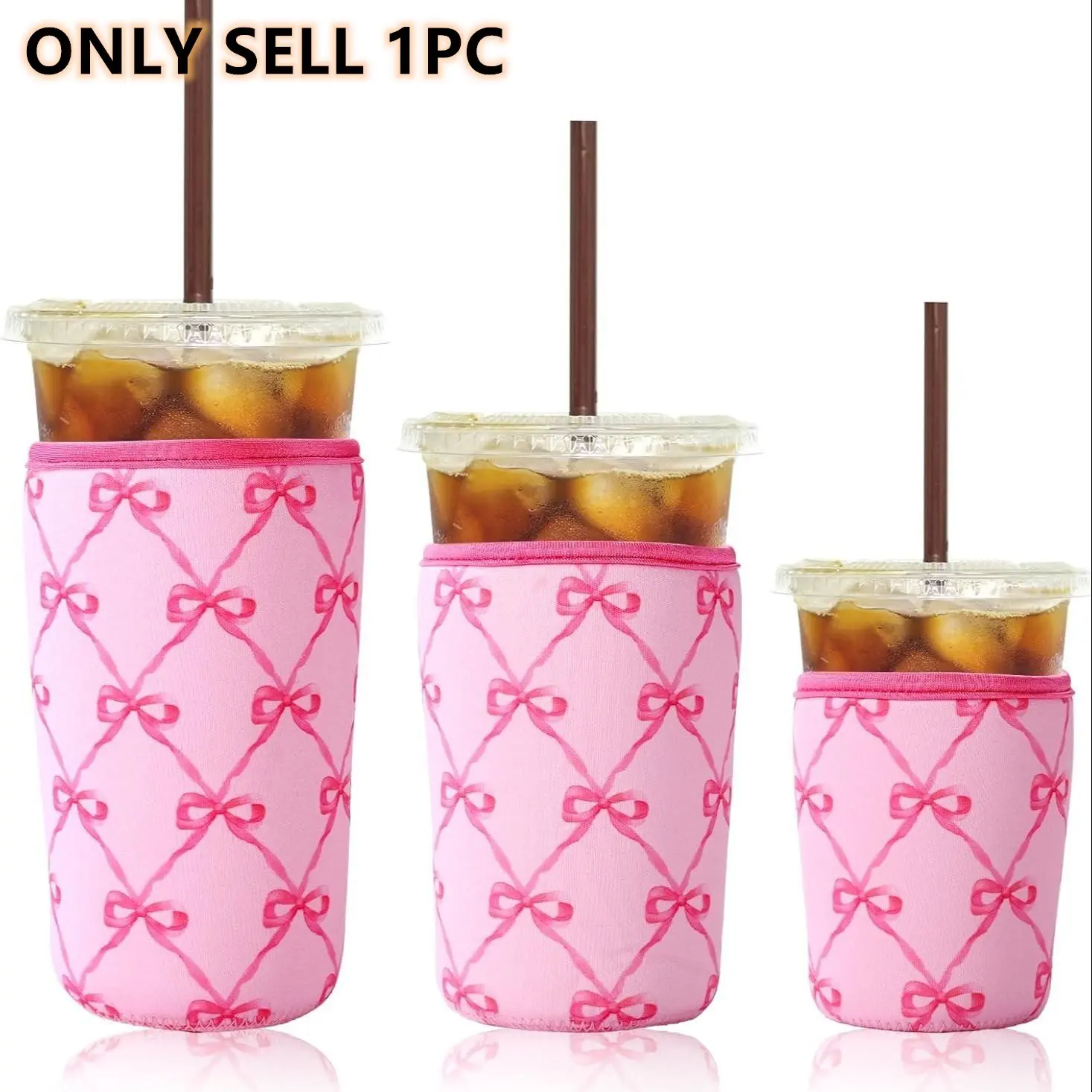 Reusable 3-Pack Iced Coffee Cup Sleeve, Insulated Neoprene, Beverage Holder for Iced Coffee, Durable Drink Sleeve for Cold Beverages, Drink Protectors, Bows, Tumbler Accessories