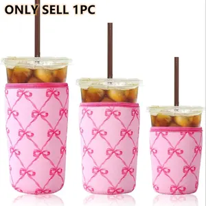 Reusable 3-Pack Iced Coffee Cup Sleeve, Insulated Neoprene, Beverage Holder for Iced Coffee, Durable Drink Sleeve for Cold Beverages, Drink Protectors, Bows