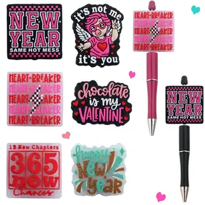 5pcs New Valentine's Day & New Year's Theme Silicone Focus Beads Includes Heart Cupid and “365” Text Elements Perfect for DIY New Year and Valentine's Day Designs Ideal for Bead Pens Keychains Bag Charms and other Beads&Bead Assortment