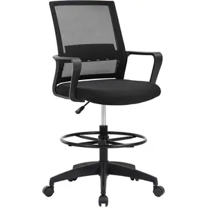 FDW Drafting Chair Tall Office Chair Adjustable Height with Lumbar Support Arms Footrest Mid Back Desk Chair Swivel Rolling Mesh Computer Chair for Adults Standing Desk Drafting Stool