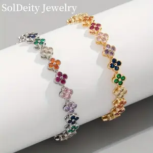 Fashion Design Luxury Four-Leaf Clover Colorful Full Gemstone Bracelet Adjustable Trendy Gift for Mother's Day Anniversary