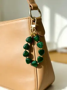 Heart Beaded Bag Chain Pendants, Acrylic Heart & Gold Bead Bag Chain Charms, Sweet Coquette Bag Decoration Keychain, Cute Girly Bag Pendant for Backpack Purse, Purse Accessories, Available in Red/Yellow, Ideal for Lovers & Valentine's Day Gifts