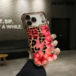 Leopard print Lily butterfly GOD IS WITHIN HER Pattern Hollow Design Interesting Aesthetic Electroplated TPU Casing For iphone 17 Pro Max Air 16 Plus 15 14 13 12 11 Four Corners Anti-Fall Transparent Casual Soft Silicone Phone Cases