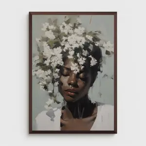 Black Woman Flowers Art Print | African Portrait Poster | Floral Black Art Print | Afrocentric Wall Art for Room Decor, Unframed