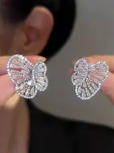 1 Pair Romantic Cubic Zirconia Stones Butterfly Stud Earrings For Women Studs Earrings For Mother's Day Gift Party Jewelry