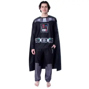 Star Wars Men's Darth Vader Costume Pajamas Long Sleeve Shirt And Pants Pajama Set With Cape (Large)
