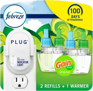 Febreze Plug In Air Freshener, Odor-Fighting Scented Oil Starter Kit, Long Lasting for Strong Odors, Warmer + 2 Refill