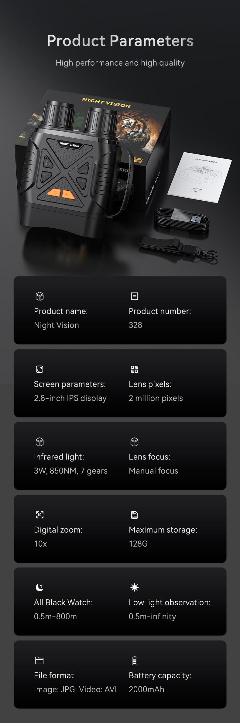 HD Digital Night Vision Binoculars, 1080P Night Vision Goggles with 800m Viewing Range, 2.8" Screen Photo Video Recording, Infrared Night Vision Device for Hunting, Camping, Surveillance, Wildlife Observation